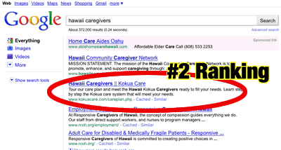 Google Rankings for Hawaii Caregiver Client