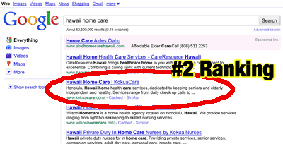 Client Google Rankings for Hawaii Home Care
