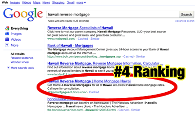 Hawaii SEO Client's Google Top Rankings